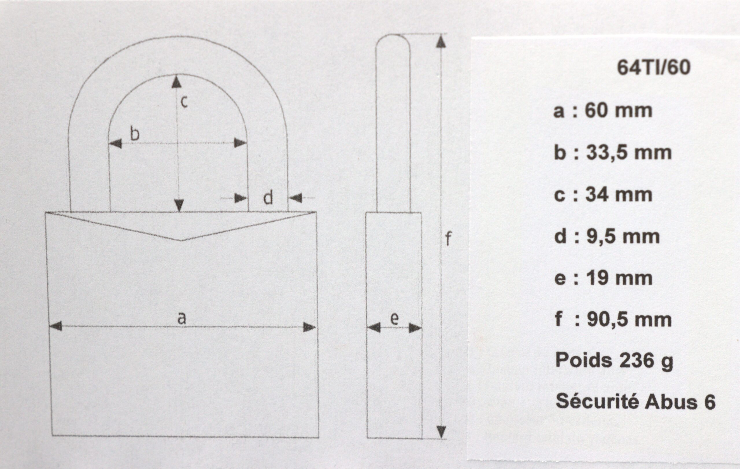 dimensions du cadenas