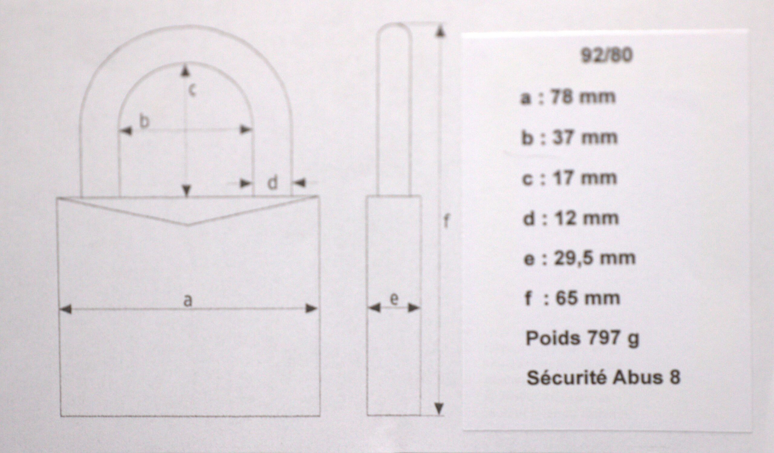 cadenas abus 92/80 avec kit protection